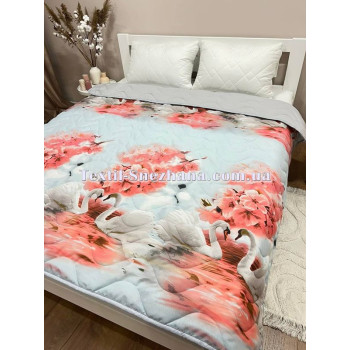 Ковдра Літня стьобана Лебеді Софт текстиль 