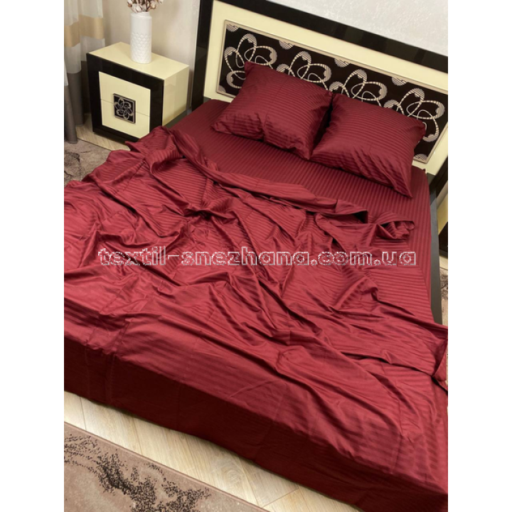 Постільна білизна Двоспальна Сатин страйп Бордова