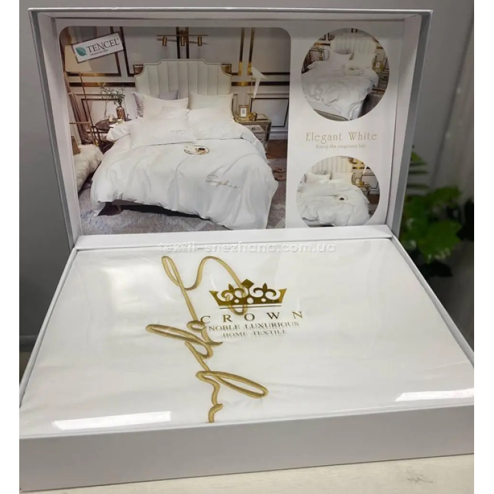 Постільна білизна Евро Crown Tencel в коробці Біла