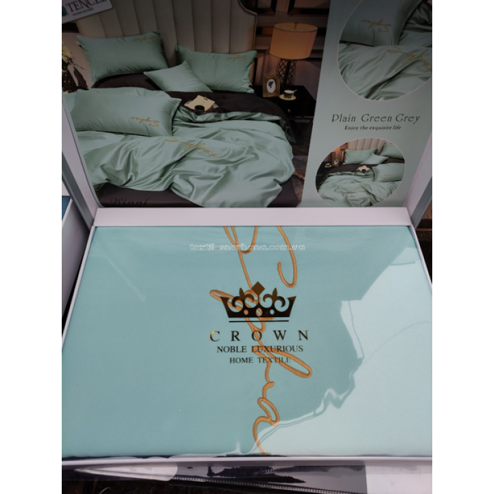 Постільна білизна Евро Crown Tencel в коробці Салатово-сіра