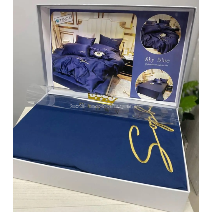 Постільна білизна Евро Crown Tencel в коробці Синя