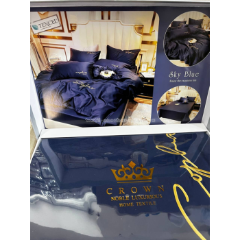Постільна білизна Евро Crown Tencel в коробці Темно-синя
