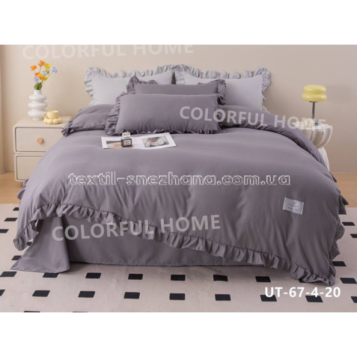 Постільна білизна Евро Colorful home з рюшами в коробці Графіт